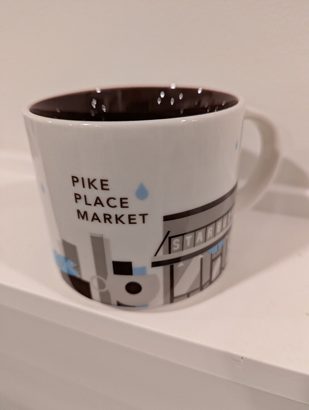 Starbucks Pike Place Market Ceramic Mug - White with Black and Light Blue